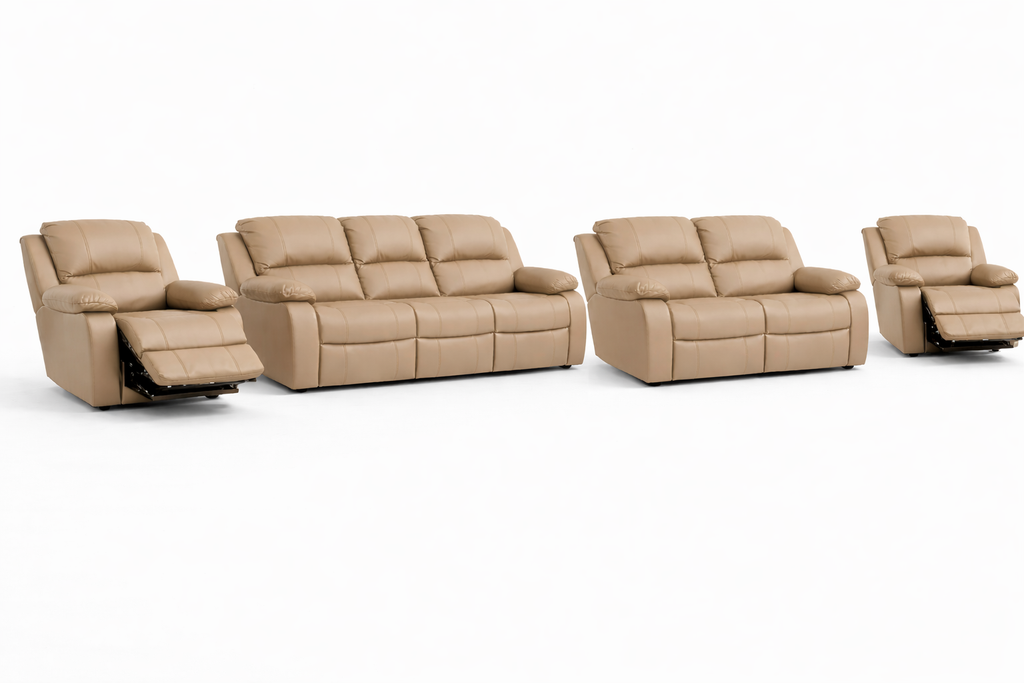 3-2-1-1 Sofa Set with 2 Recliner Chairs – Embossed Buffalo Fabric