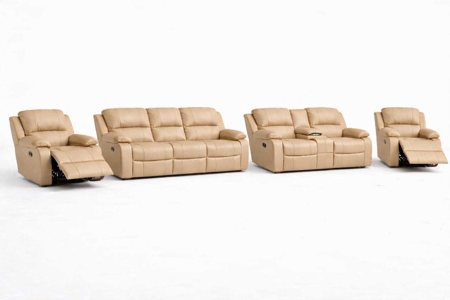 3-2-1-1 Sofa Set with Console & 2 Recliner Chairs – Embossed Buffalo Fabric