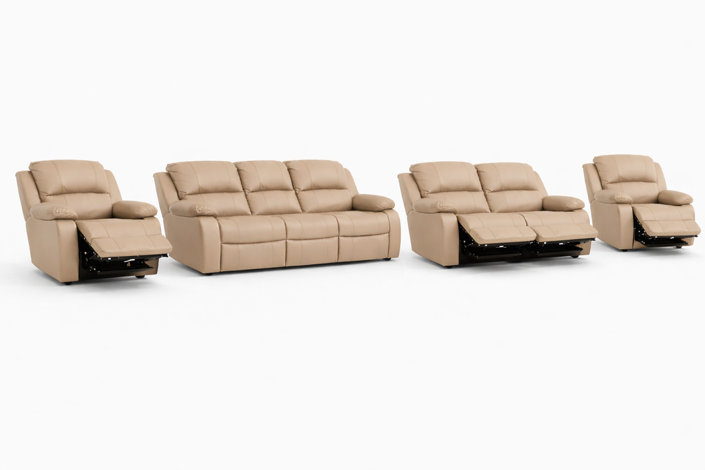 3-2-1-1 Recliner Sofa Set with 4 Recliners – Embossed Buffalo Fabric