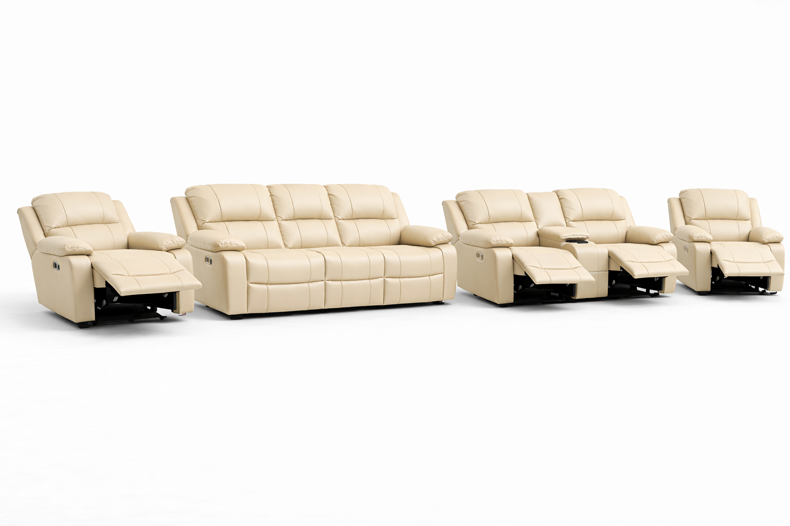 3-2-1-1 Recliner Sofa Set with Console and 4 Recliners – Embossed Buffalo Fabric