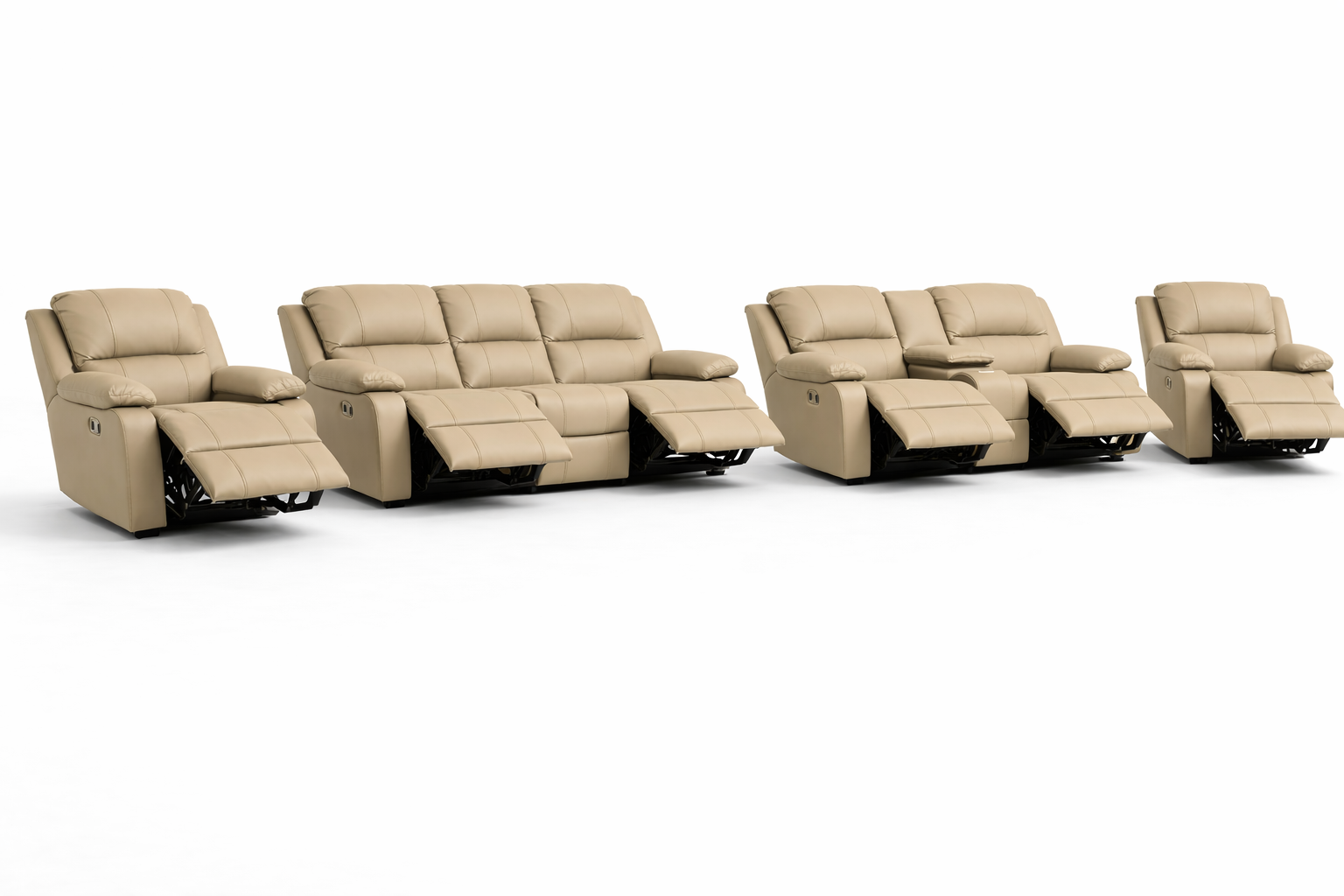 3-2-1-1 Full Recliner Sofa Set with Console – 6 recliners, Embossed Buffalo Fabric