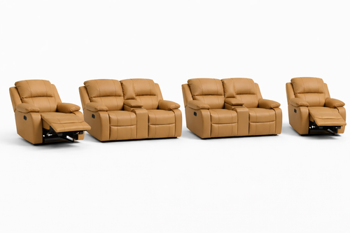 2-2-1-1 Sofa Set with Consoles & Recliner Chairs – Embossed Buffalo Fabric