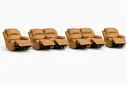 2-2-1-1 Full Recliner Sofa Set with Dual Consoles – Embossed Buffalo Fabric 6 Recliners