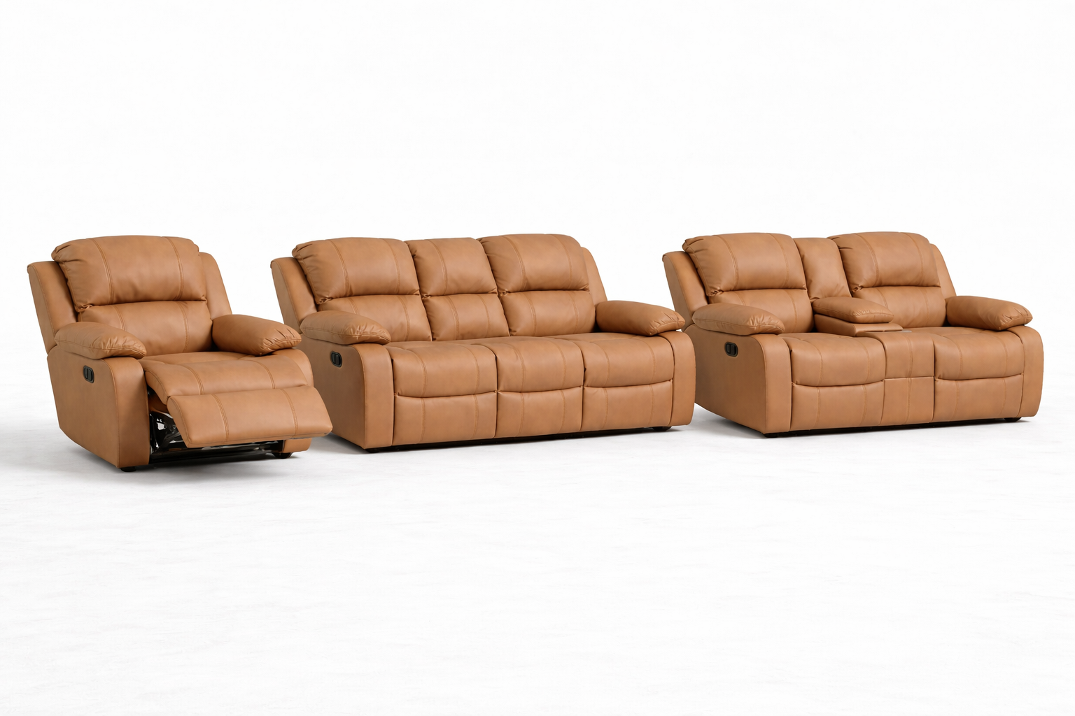 3-2-1 Sofa Set with Console & Recliner Chair – Embossed Buffalo Fabric