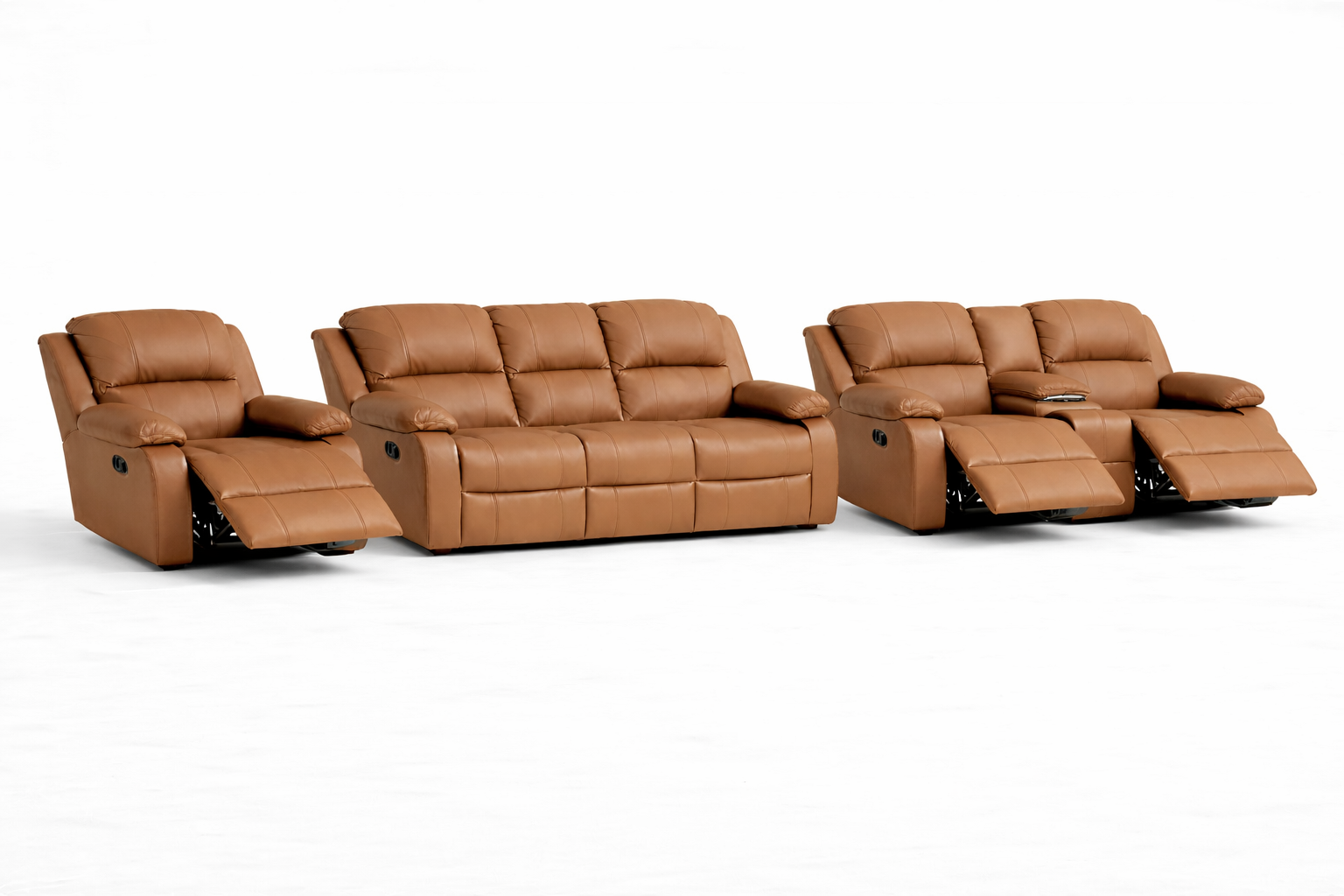 3-2-1 Recliner Sofa Set with Console – Embossed Buffalo Fabric with 3 Recliners