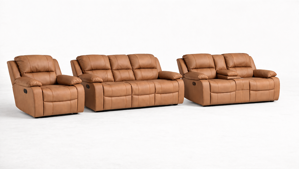 3-2-1 Sofa Set with Console – Embossed Buffalo Fabric (Static)