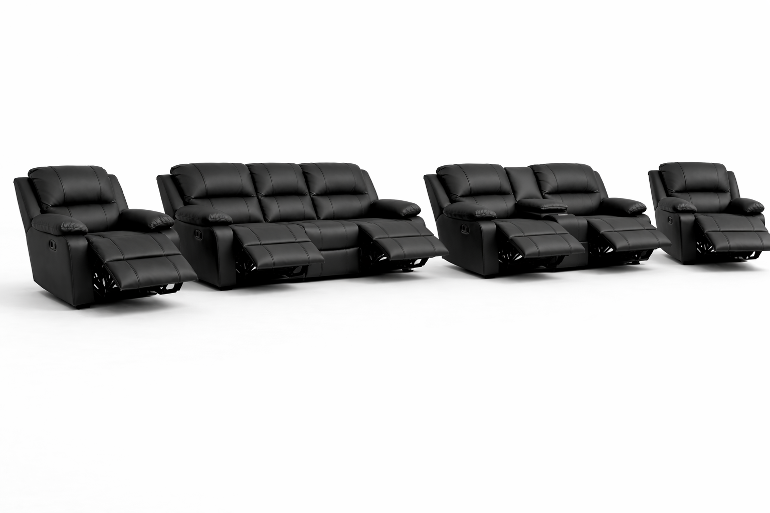 3-2-1-1 Full Recliner Sofa Set with Console – 6 recliners, Embossed Buffalo Fabric