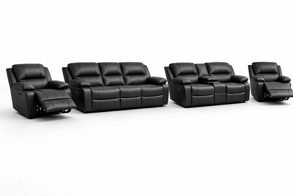 3-2-1-1 Sofa Set with Console & 2 Recliner Chairs – Genuine Leather
