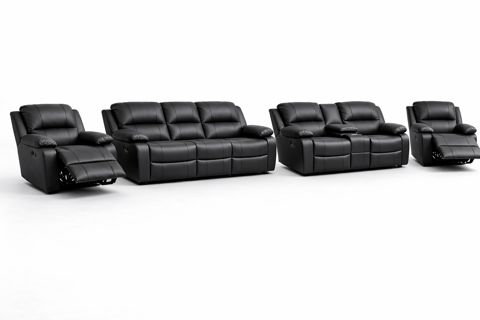 3-2-1-1 Sofa Set with Console & 2 Recliner Chairs – Genuine Leather
