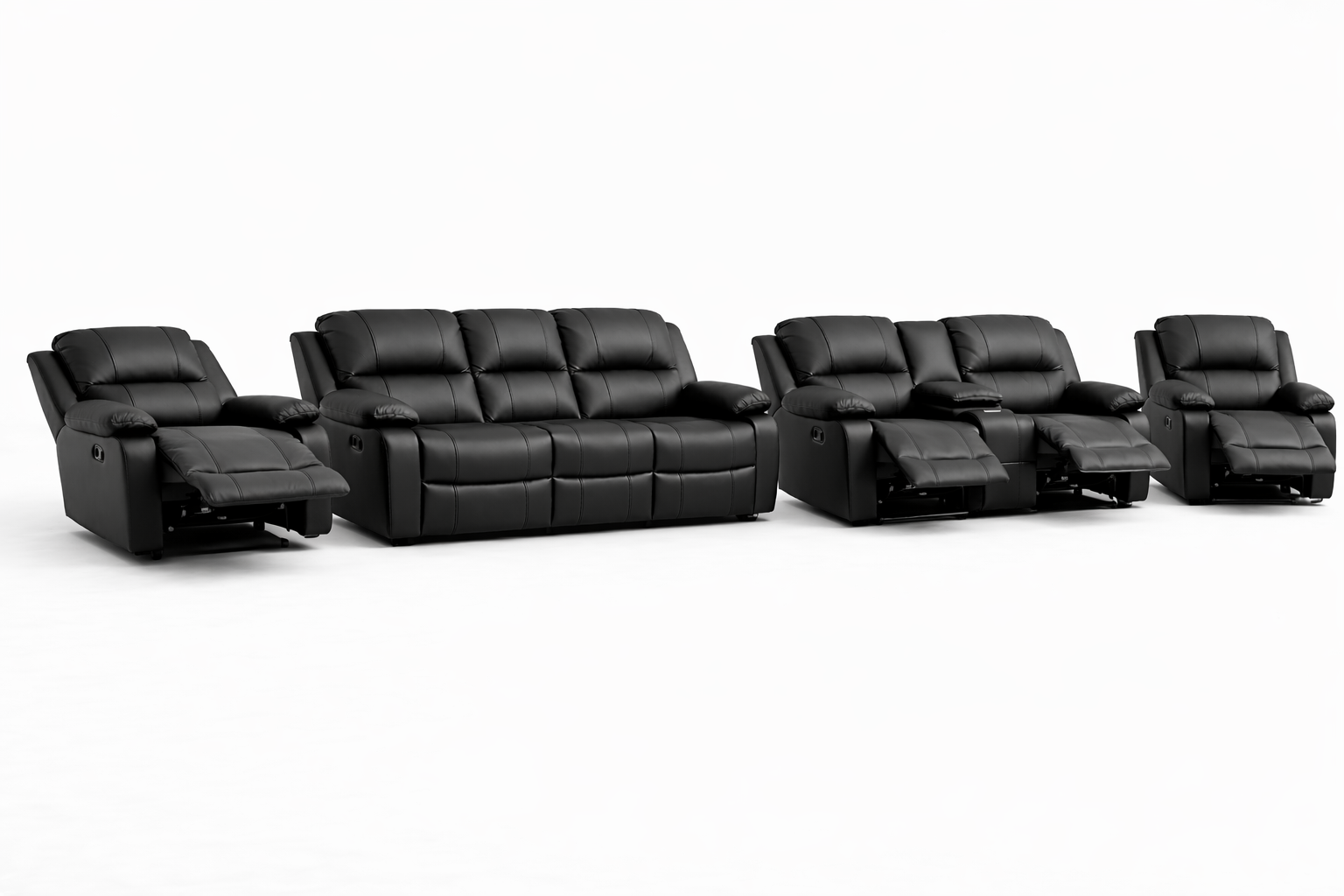 3-2-1-1 Recliner Sofa Set with 4 recliners and a Console – Genuine Leather