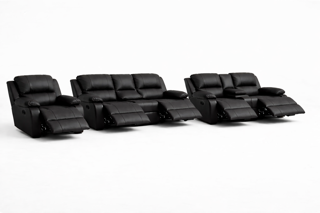 3-2-1 Full Recliner Sofa Set with Console – Embossed Buffalo Fabric: 5 Recliners