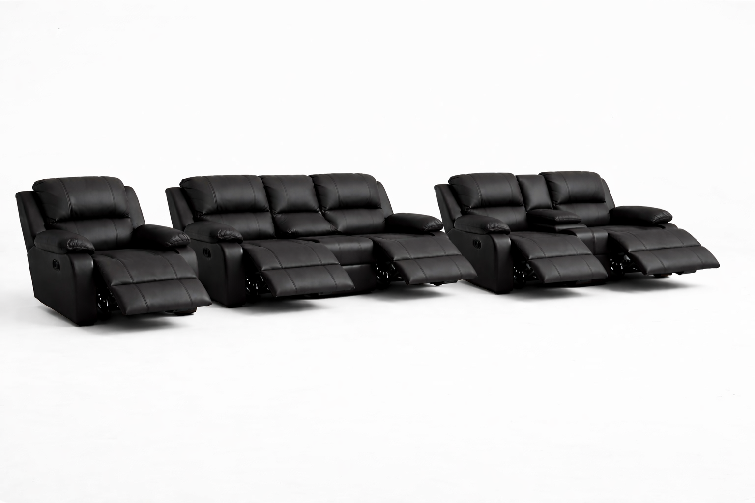 3-2-1 Full Recliner Sofa Set with Console – Embossed Buffalo Fabric: 5 Recliners