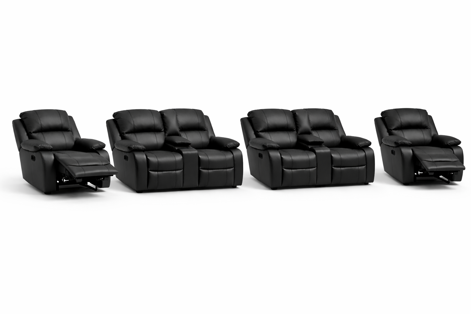 2-2-1-1 Sofa Set with Consoles & Recliner Chairs – Embossed Buffalo Fabric