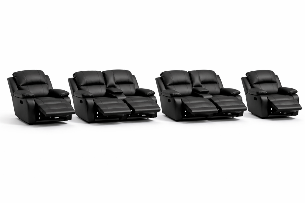2-2-1-1 Full Recliner Sofa Set with Dual Consoles – Embossed Buffalo Fabric 6 Recliners