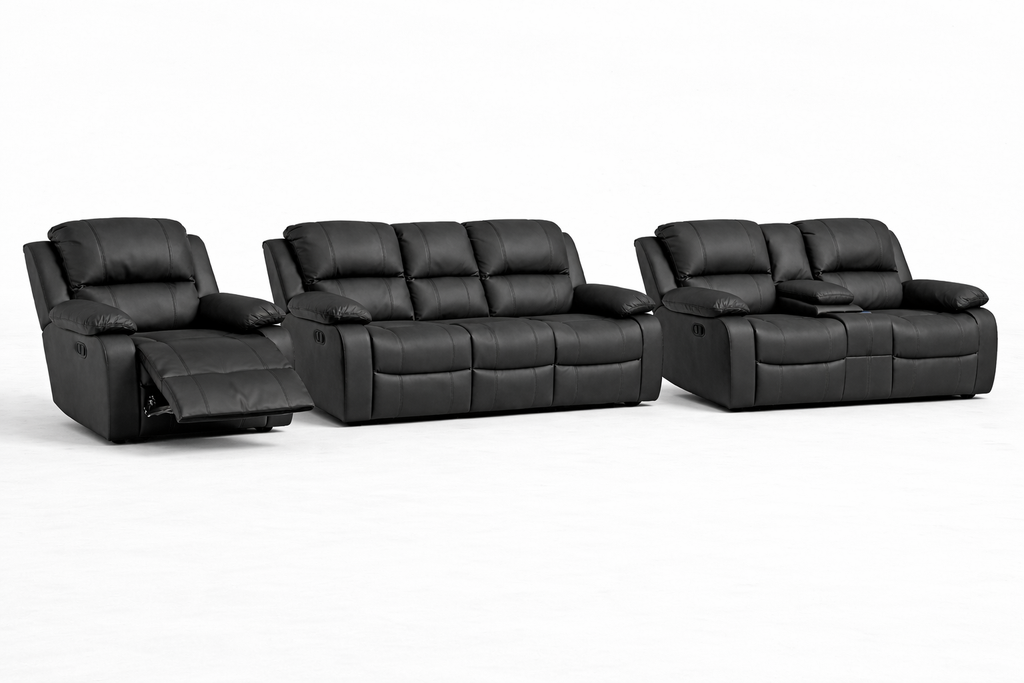 3-2-1 Sofa Set with Console & Recliner Chair – Embossed Buffalo Fabric