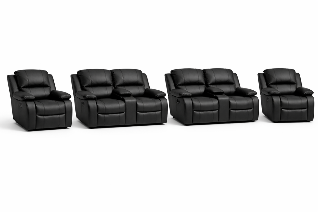 2-2-1-1 Sofa Set with Dual Consoles – Genuine Leather (Premium Static)