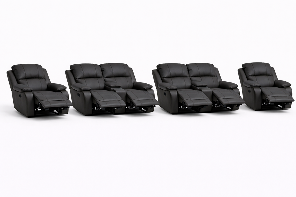 2-2-1-1 All Reclining Sofa Set with Dual Consoles – Genuine Leather