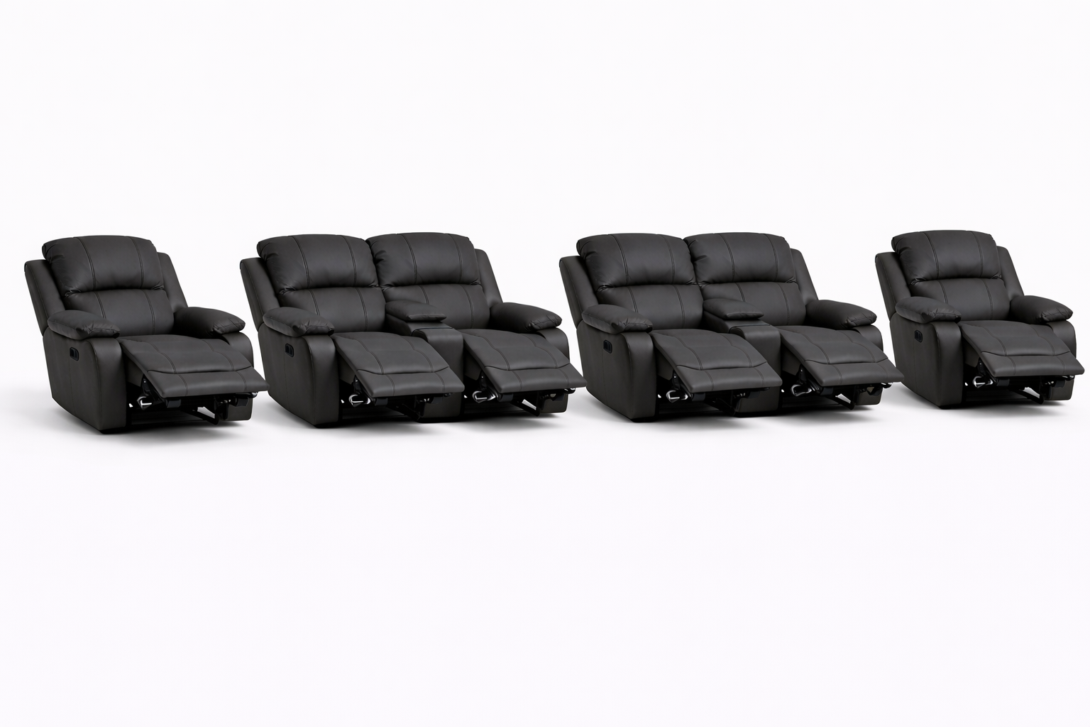 2-2-1-1 All Reclining Sofa Set with Dual Consoles – Genuine Leather
