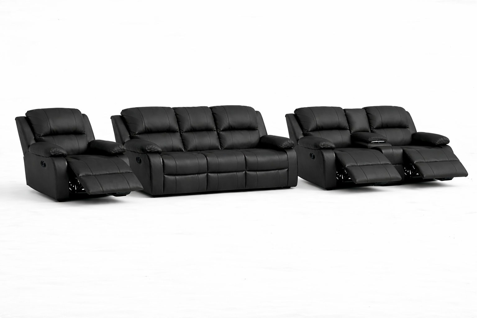 3-2-1 Recliner Sofa Set with Console and 3 Recliners – Genuine Leather