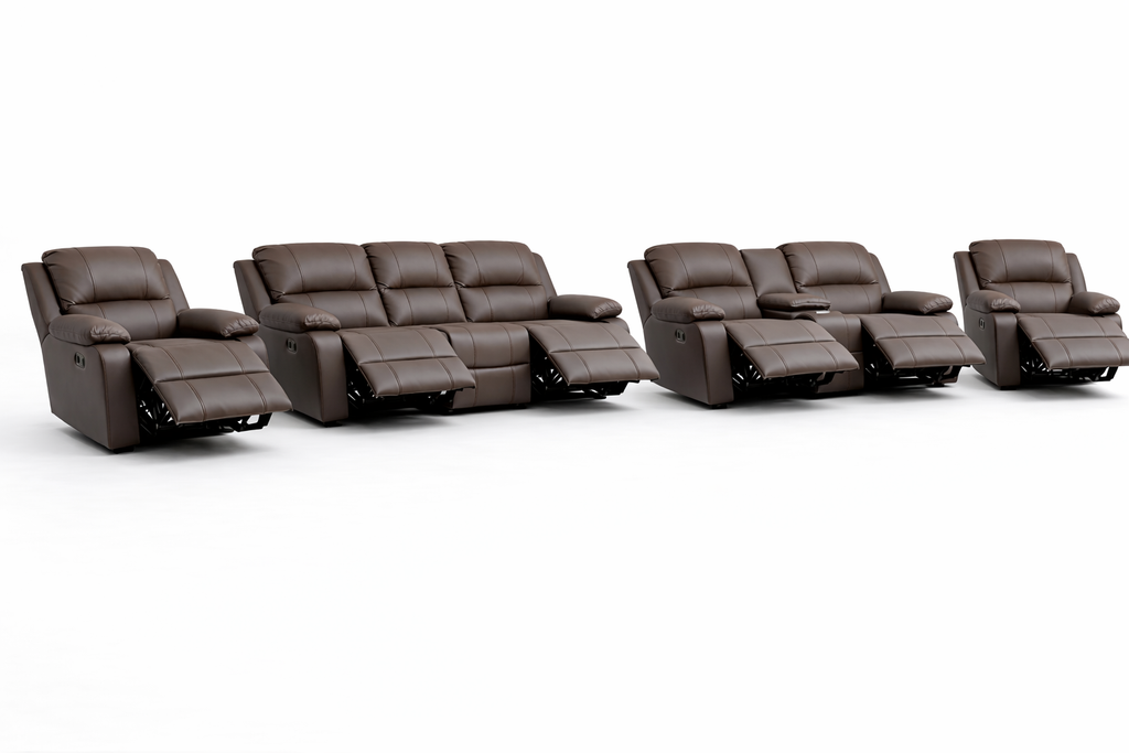 3-2-1-1 Full Recliner Sofa Set with Console – 6 recliners, Embossed Buffalo Fabric