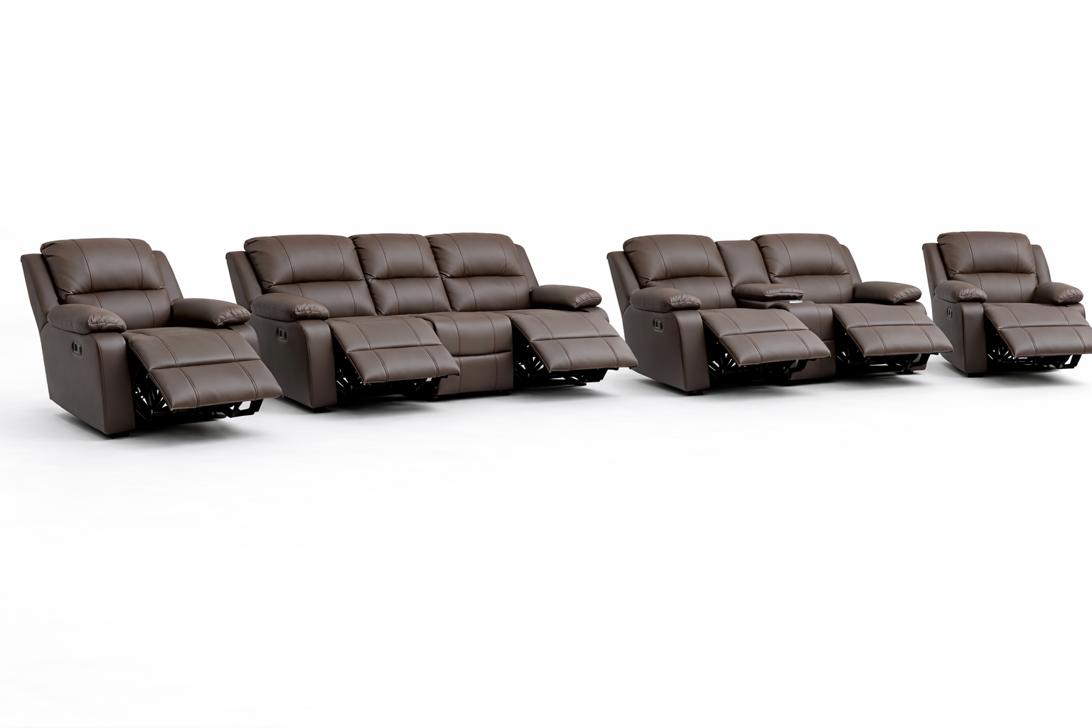 3-2-1-1 Full Recliner Sofa Set with Console – 6 recliners, Embossed Buffalo Fabric