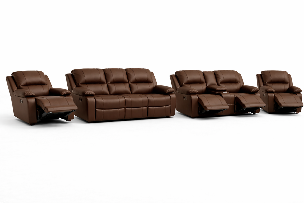 3-2-1-1 Recliner Sofa Set with 4 recliners and a Console – Genuine Leather