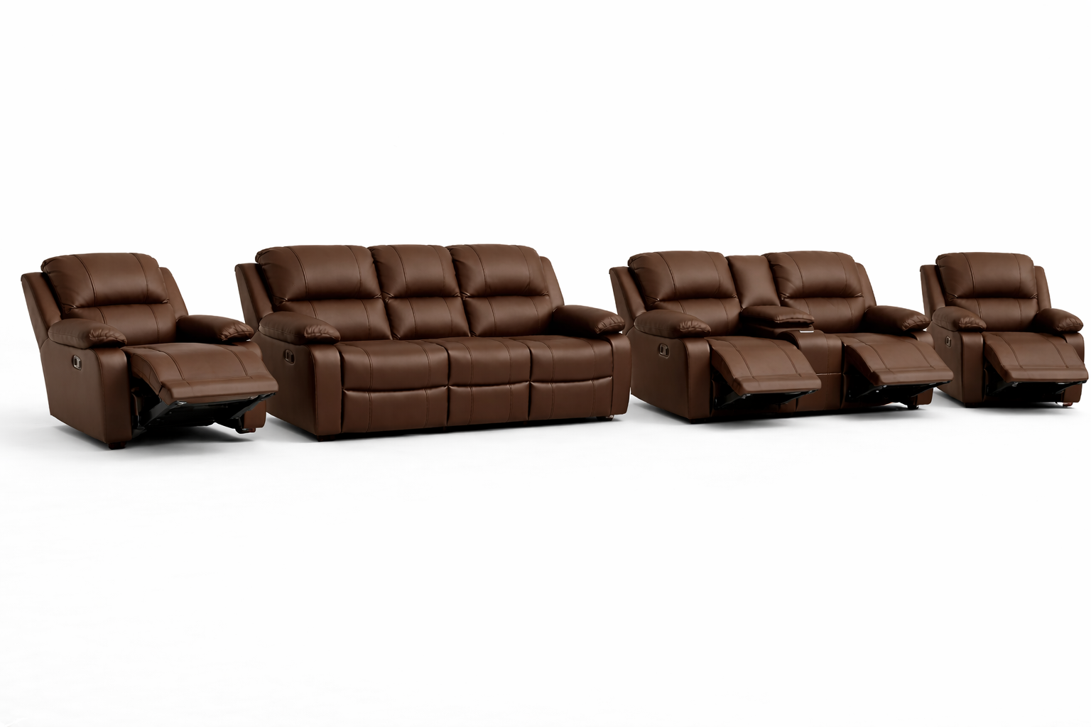 3-2-1-1 Recliner Sofa Set with 4 recliners and a Console – Genuine Leather