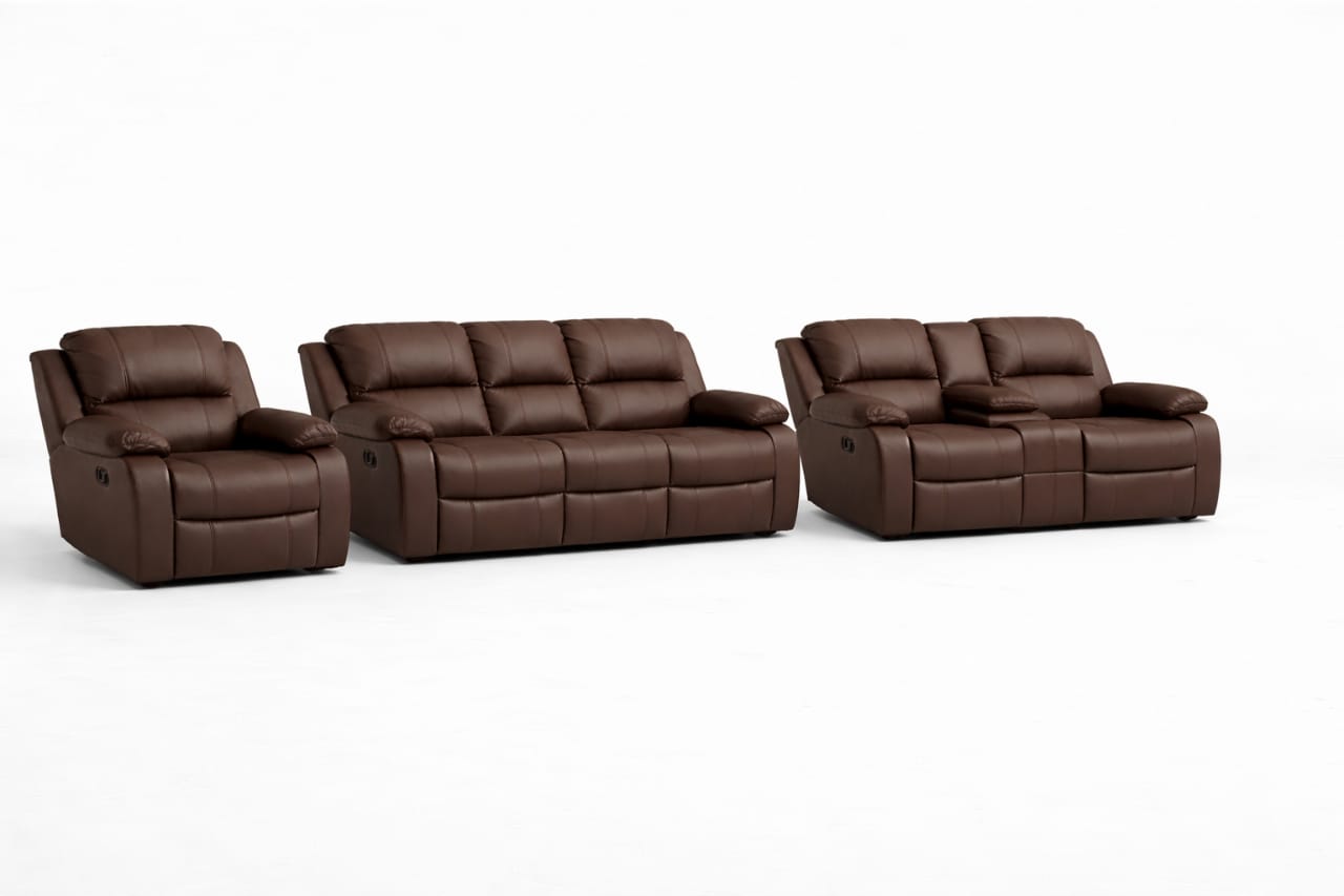 3-2-1 Sofa Set with Console – Embossed Buffalo Fabric (Static)