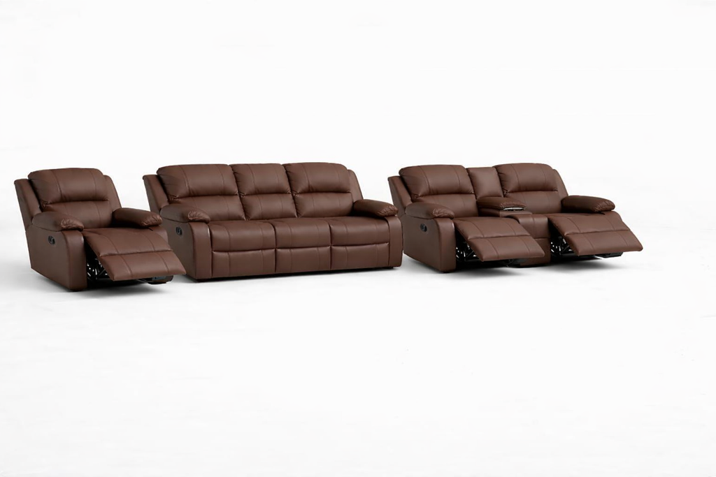 3-2-1 Recliner Sofa Set with Console – Embossed Buffalo Fabric with 3 Recliners