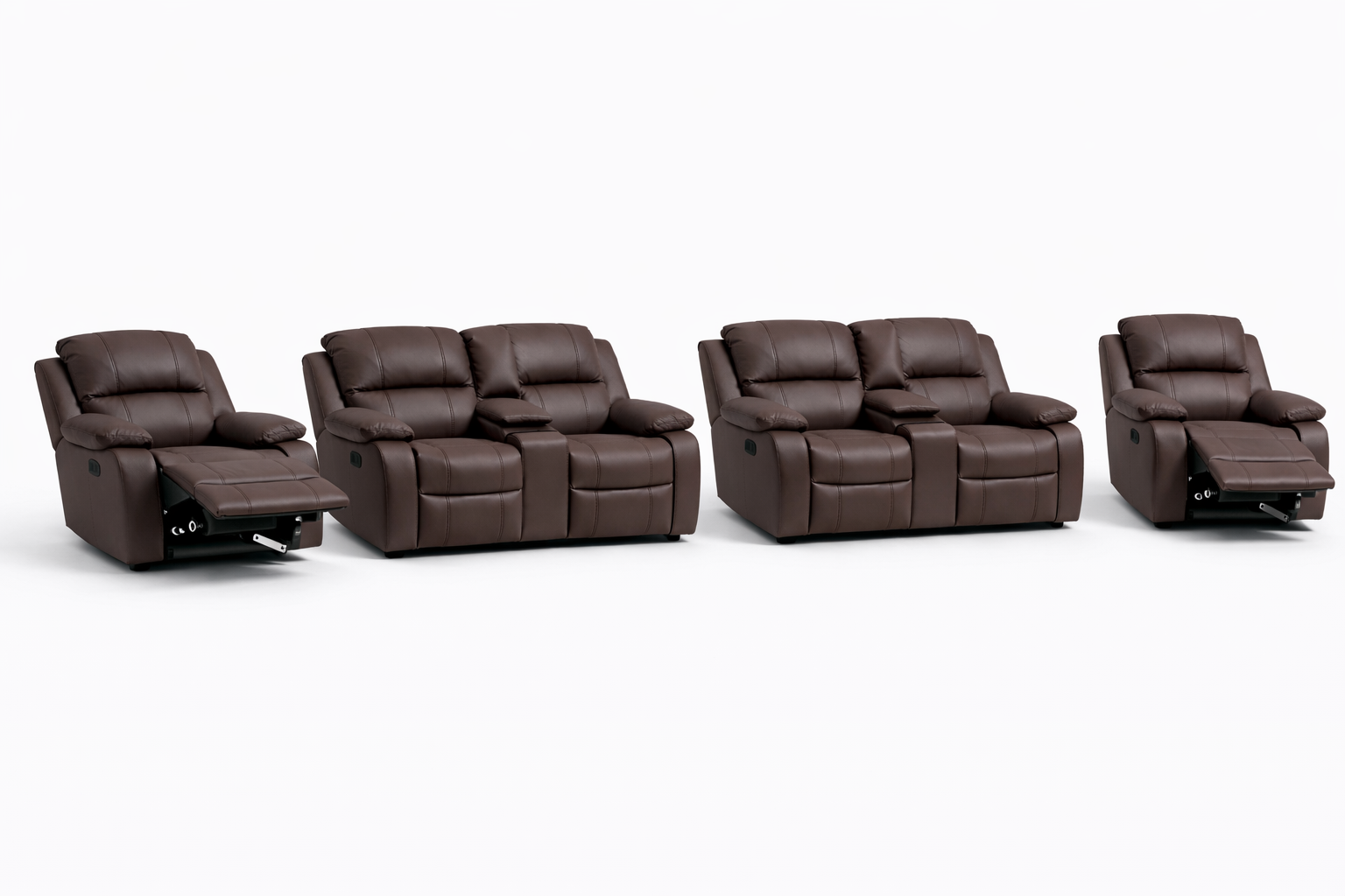 2-2-1-1 Sofa Set with Consoles & Recliner Chairs – Embossed Buffalo Fabric