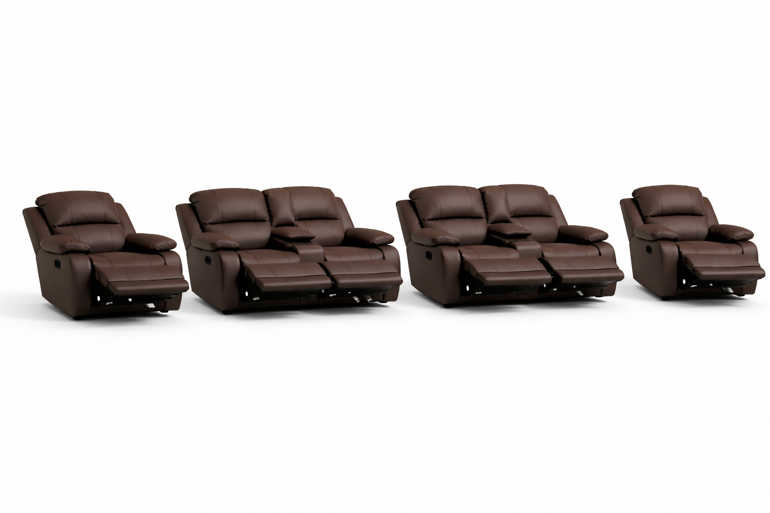 2-2-1-1 Full Recliner Sofa Set with Dual Consoles – Embossed Buffalo Fabric 6 Recliners