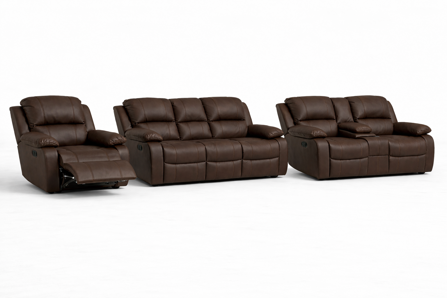 3-2-1 Sofa Set with Console & Recliner Chair – Embossed Buffalo Fabric