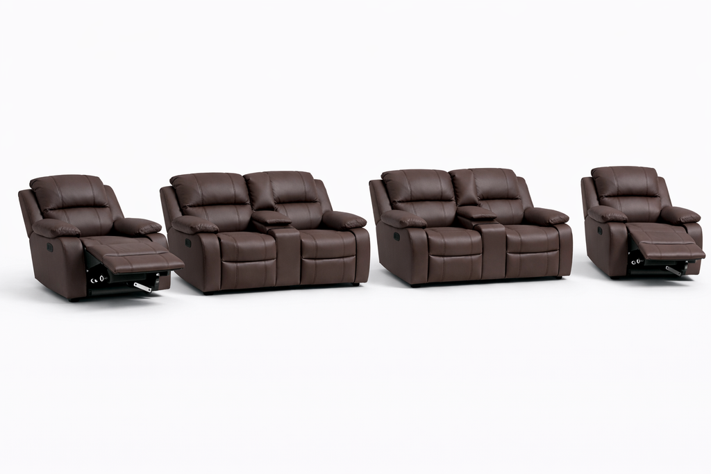 2-2-1-1 Sofa Set with Consoles & 2 Recliner Chairs – Genuine Leather
