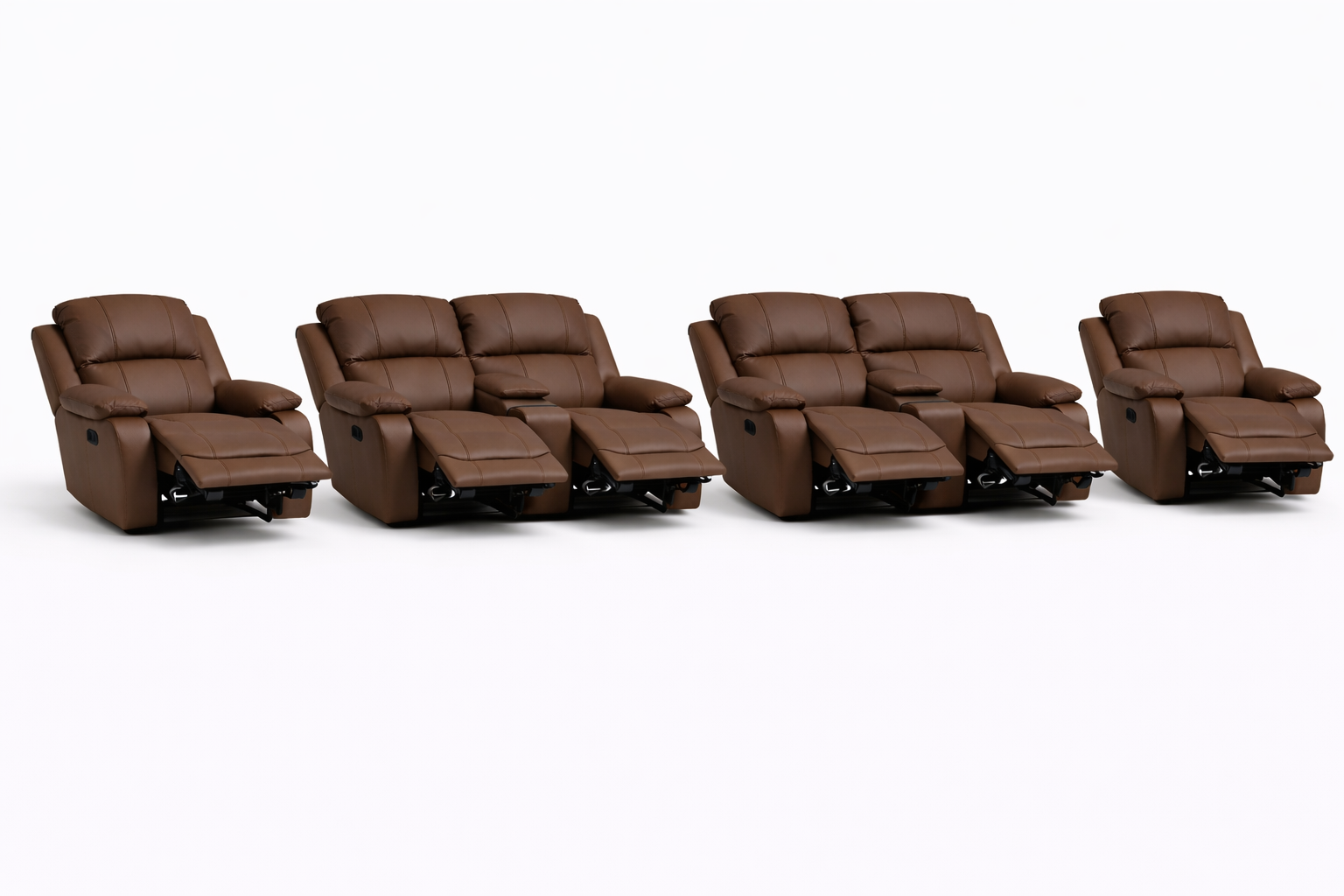 2-2-1-1 All Reclining Sofa Set with Dual Consoles – Genuine Leather