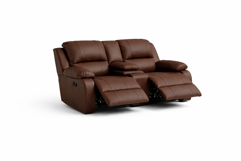Genuine Leather Two-Seater Recliner with Console – Premium Sofa