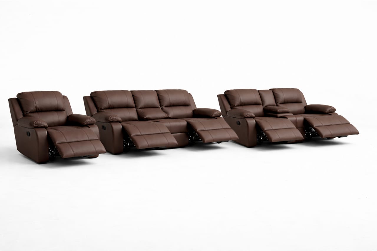 3-2-1 Full Recliner Sofa Set with Console and 6 Recliners – Genuine Leather