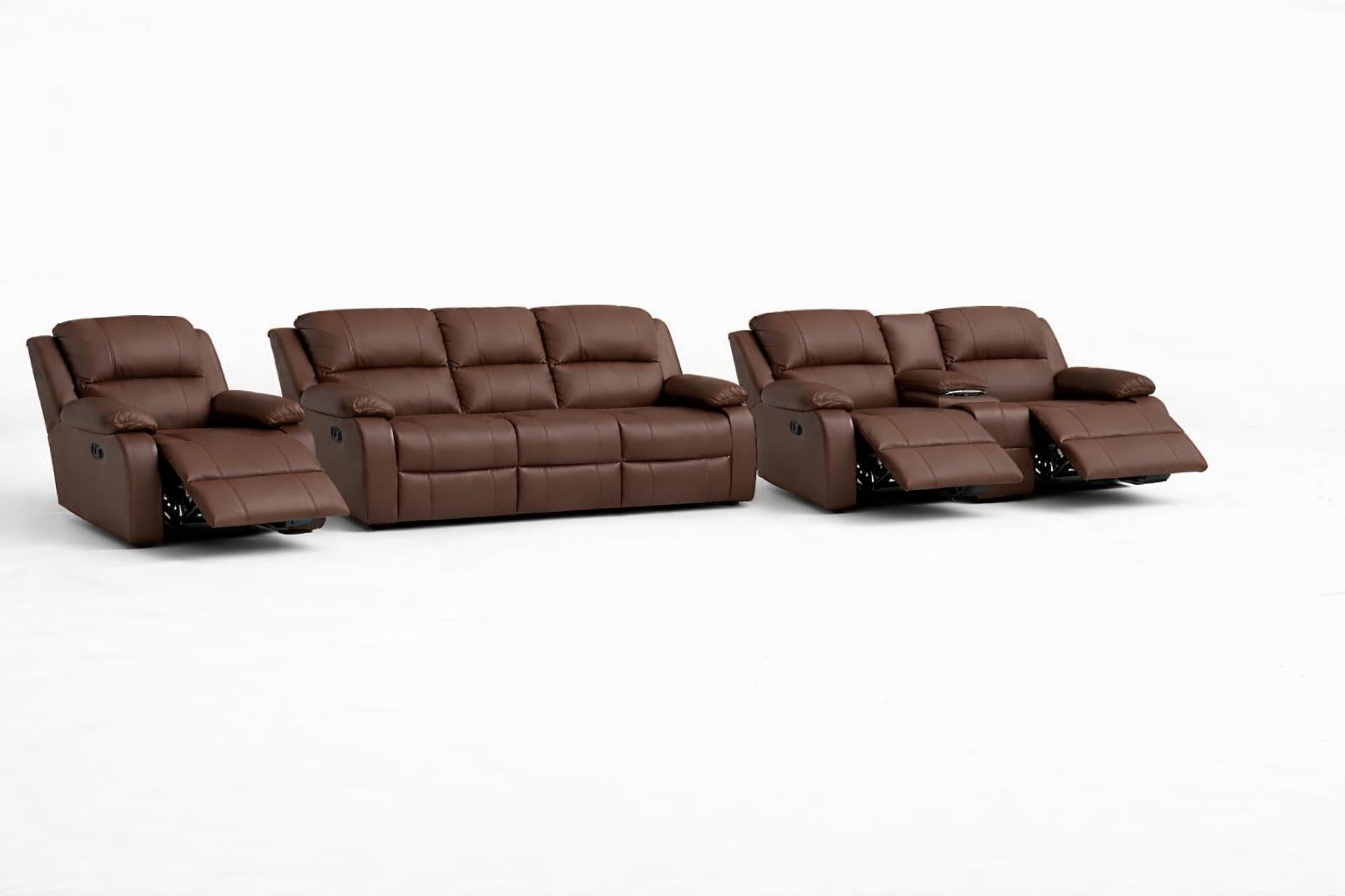 3-2-1 Recliner Sofa Set with Console and 3 Recliners – Genuine Leather