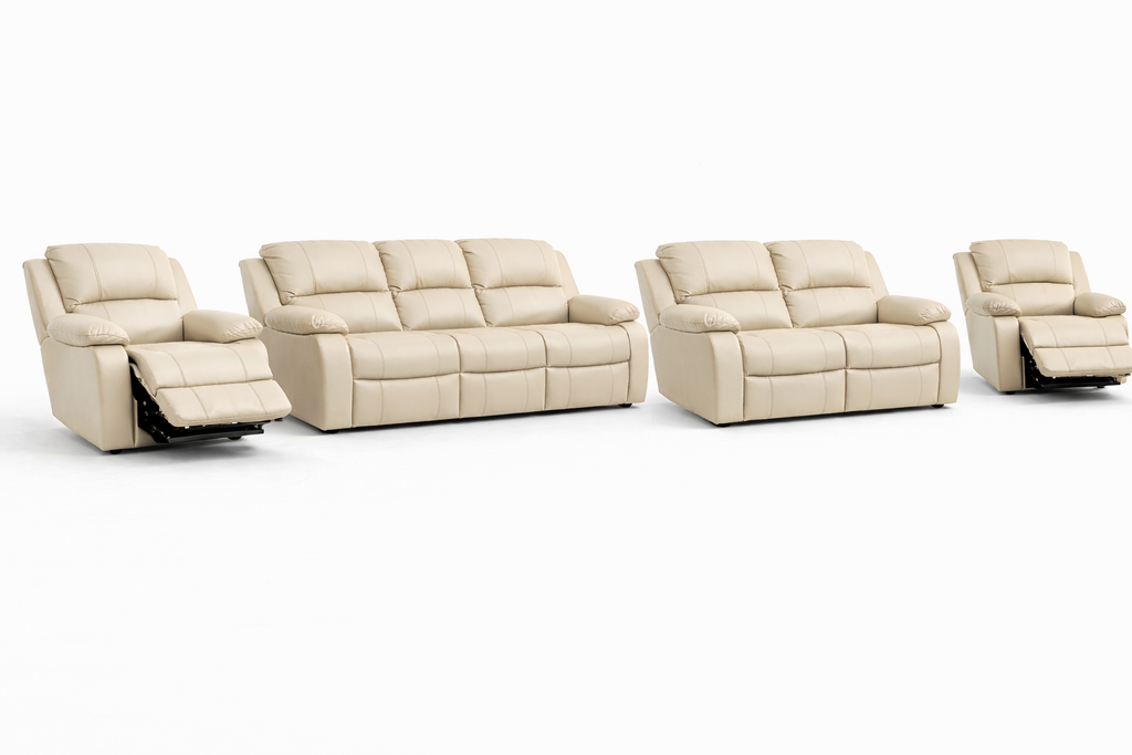 3-2-1-1 Sofa Set with 2 Recliner Chairs – Embossed Buffalo Fabric