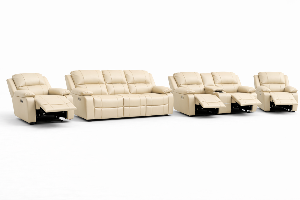 3-2-1-1 Recliner Sofa Set with Console and 4 Recliners – Embossed Buffalo Fabric