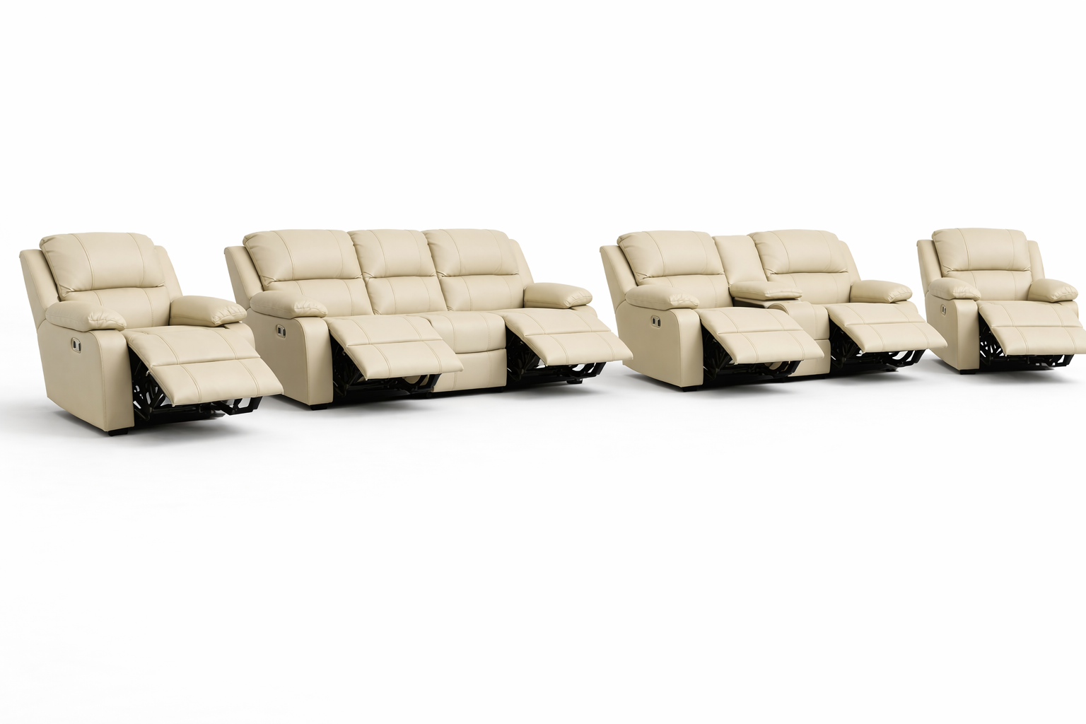 3-2-1-1 Full Recliner Sofa Set with Console – 6 recliners, Embossed Buffalo Fabric
