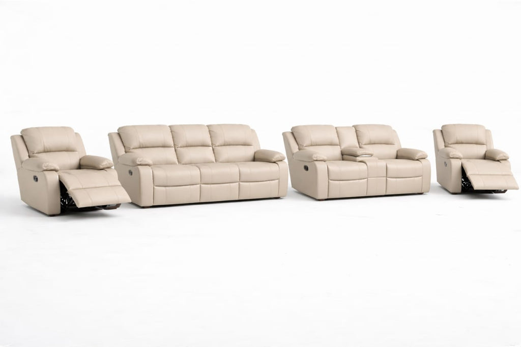 3-2-1-1 Sofa Set with Console & 2 Recliner Chairs – Embossed Buffalo Fabric