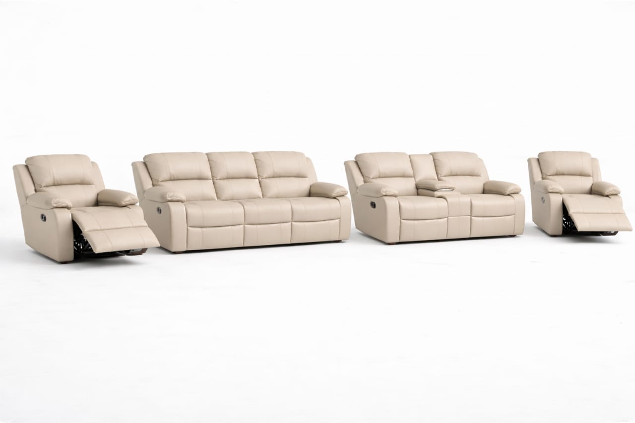 3-2-1-1 Sofa Set with Console & 2 Recliner Chairs – Embossed Buffalo Fabric