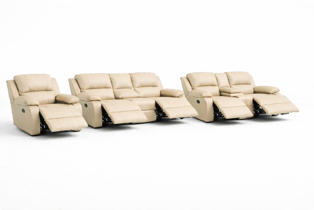 3-2-1 Full Recliner Sofa Set with Console – Embossed Buffalo Fabric: 5 Recliners