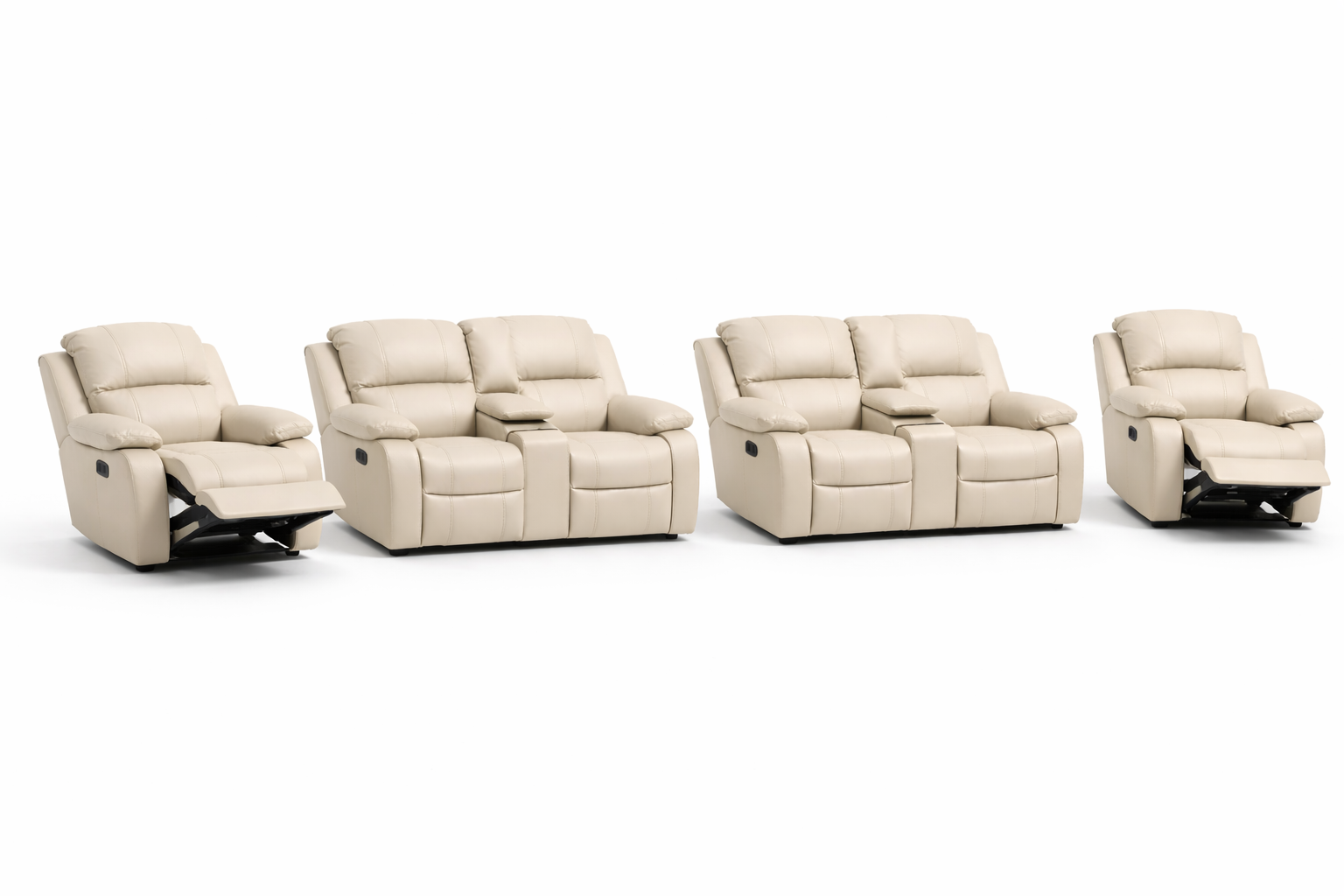 2-2-1-1 Sofa Set with Consoles & Recliner Chairs – Embossed Buffalo Fabric