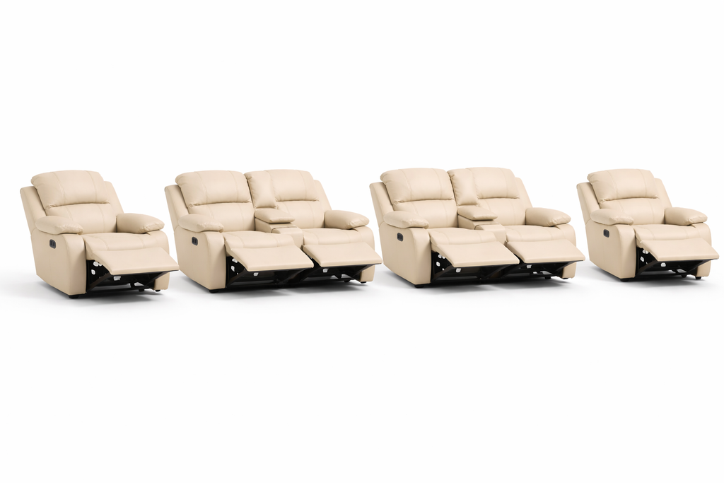2-2-1-1 Full Recliner Sofa Set with Dual Consoles – Embossed Buffalo Fabric 6 Recliners