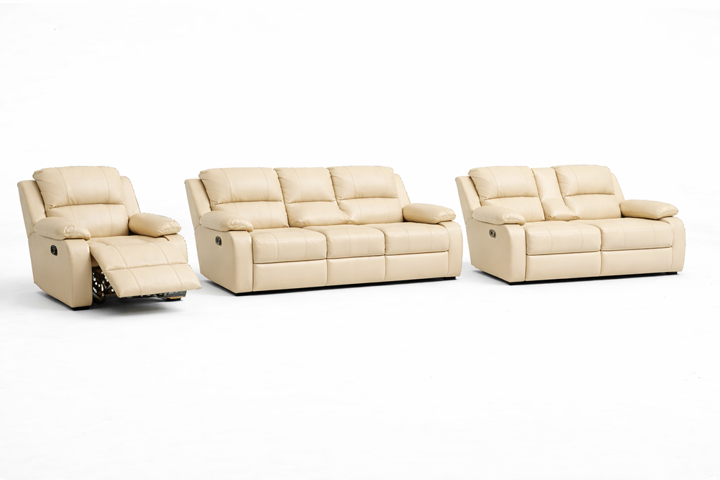 3-2-1 Sofa Set with Console & Recliner Chair – Embossed Buffalo Fabric