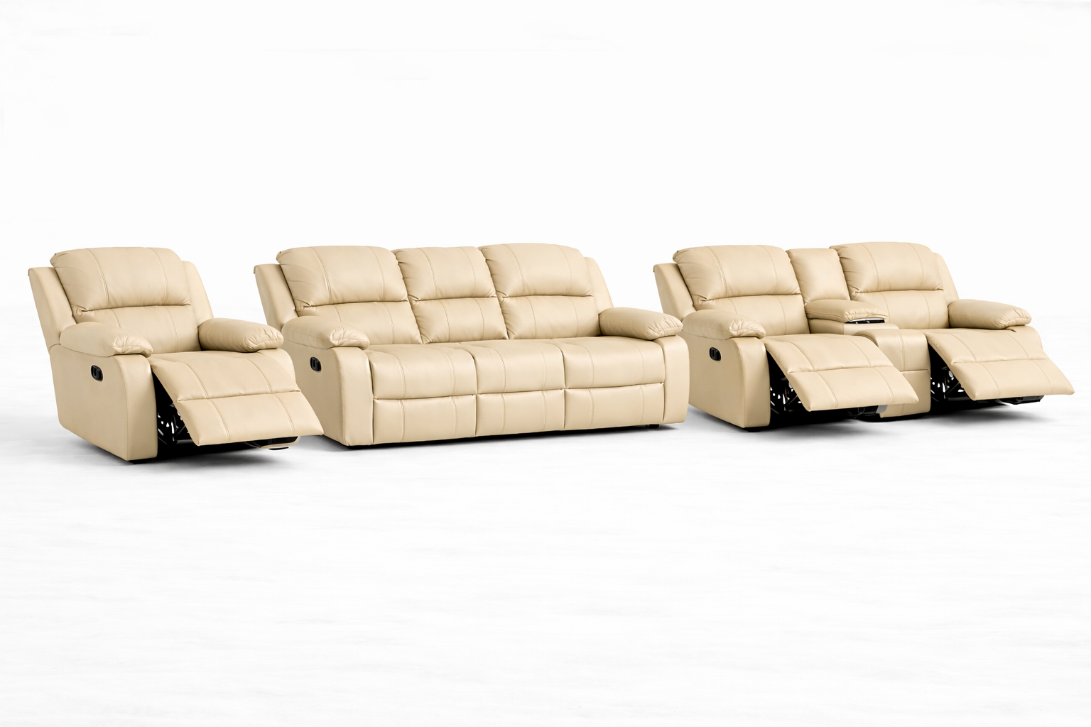 3-2-1 Recliner Sofa Set with Console – Embossed Buffalo Fabric with 3 Recliners