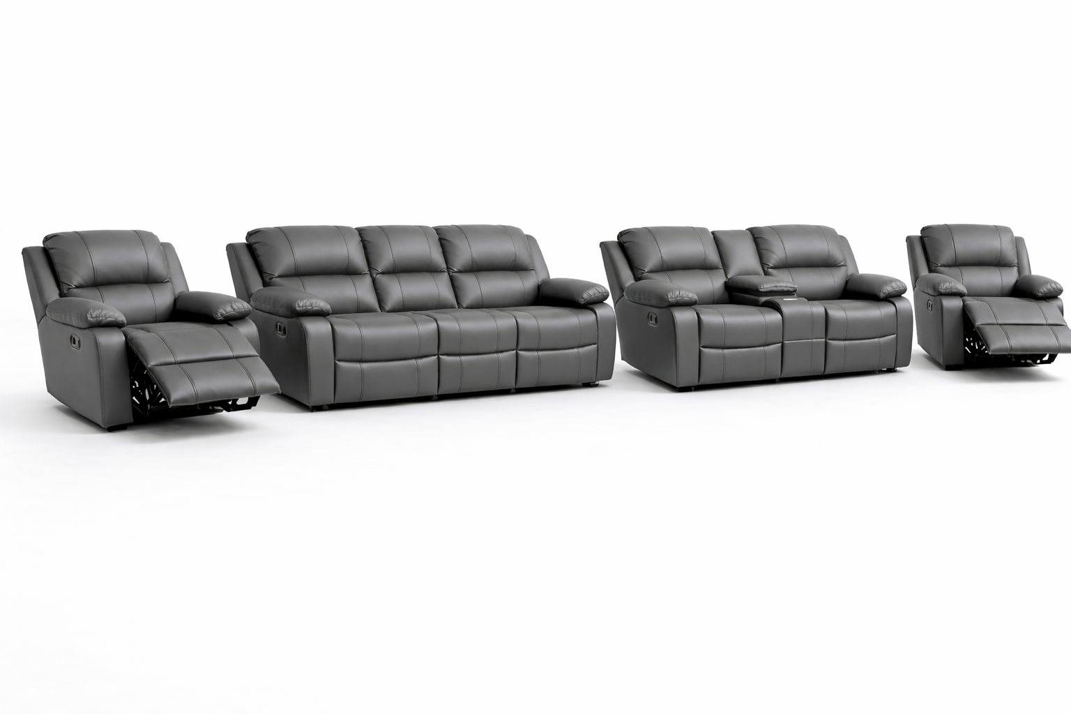 3-2-1-1 Sofa Set with Console & 2 Recliner Chairs – Genuine Leather