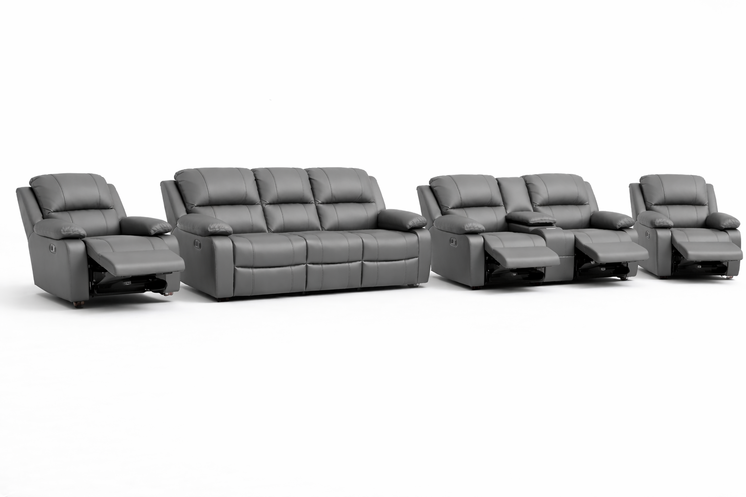 3-2-1-1 Recliner Sofa Set with 4 recliners and a Console – Genuine Leather