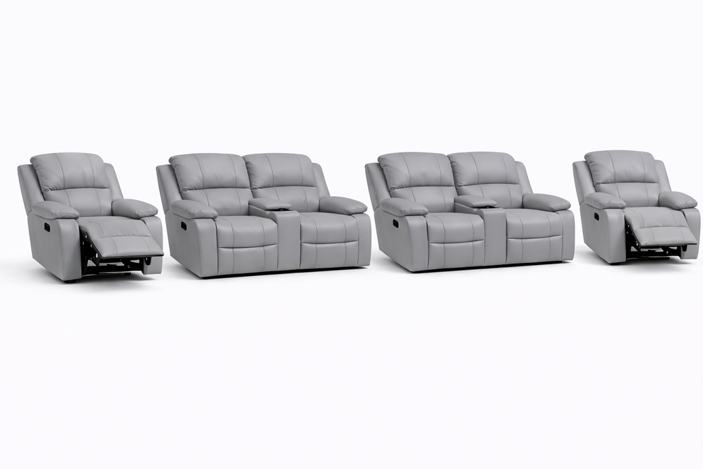 2-2-1-1 Sofa Set with Consoles & 2 Recliner Chairs – Genuine Leather